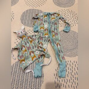 Little Sleepies Rad Rabbits Zippy in Aqua Coloway, 6-12 M with matching lovey